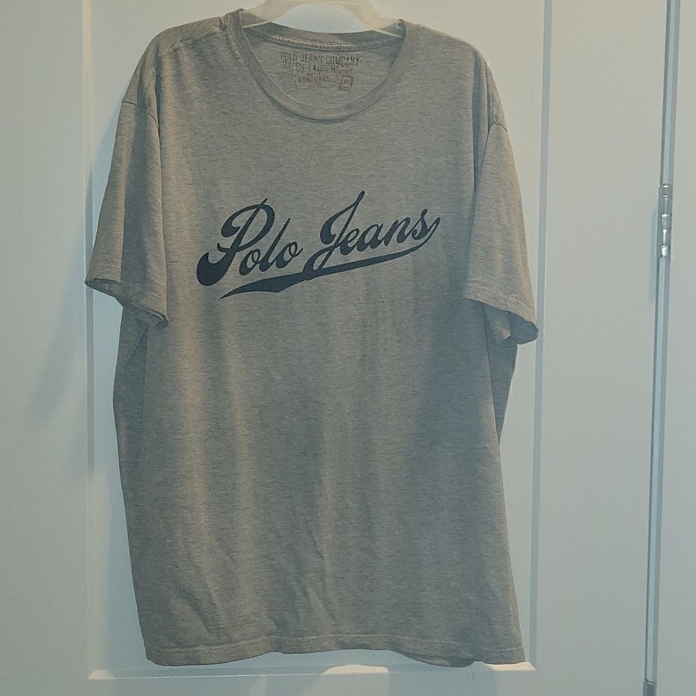 Vintage POLO JEANS CO Ralph Lauren LOGO Gray Tee XL mens